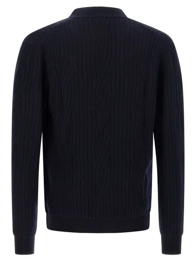 Brioni Ribbed And Braid Cardigan Sweaters And Cardigans Blue In Blue