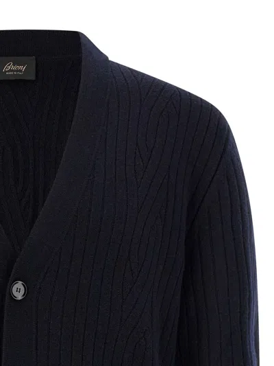 Brioni Ribbed And Braid Cardigan Sweaters And Cardigans Blue In Blue