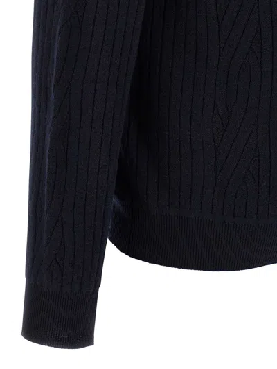 Brioni Ribbed And Braid Cardigan Sweaters And Cardigans Blue In Blue