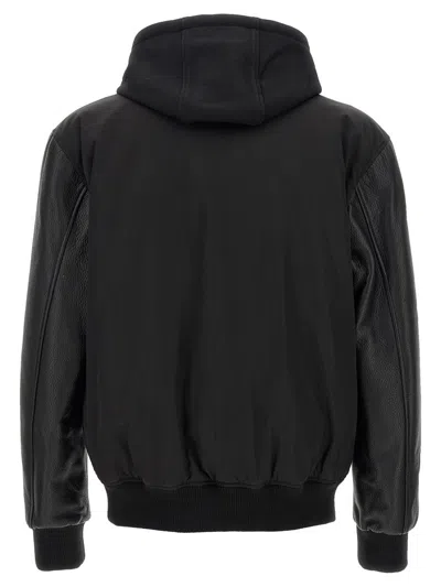 Philipp Plein Bomber Jacket Leather Sleeves In Black