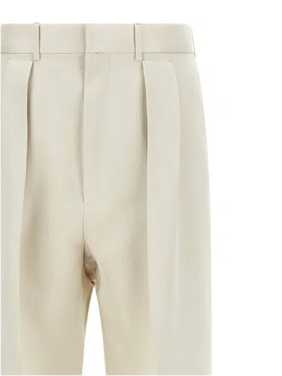 Tom Ford Pleated Front Straight Leg Trousers With Pockets In White