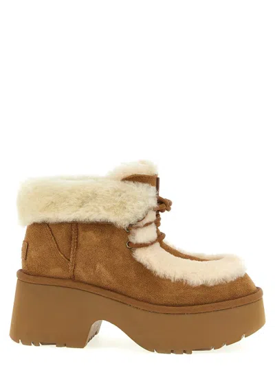 Ugg Platform Boots In Suede With Shearling Beige In Brown
