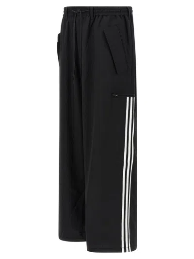 Y-3 Adidas Black Baggy Pants With Side Bands  In Black