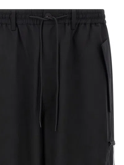 Y-3 Adidas Black Baggy Pants With Side Bands  In Black
