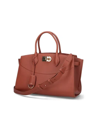 Ferragamo Structured Shoulder Bag Detachable Strap In Brown