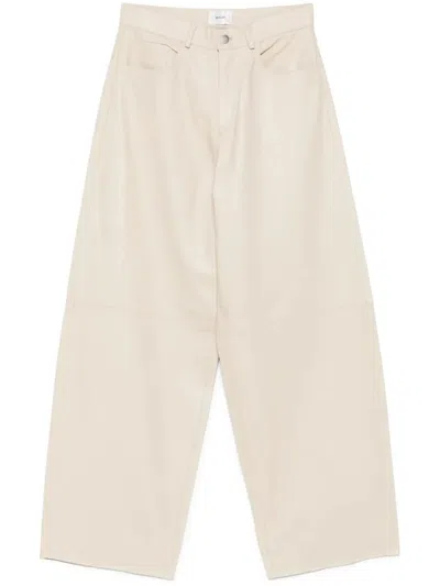 Haikure Wide Leg Leather Trousers With Belt Loops In Neutral