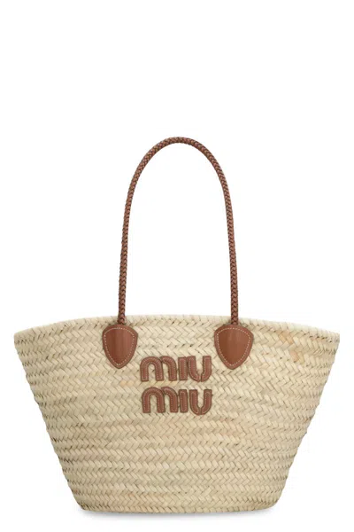 Miu Miu Braided Handle Shopping Tote In Brown
