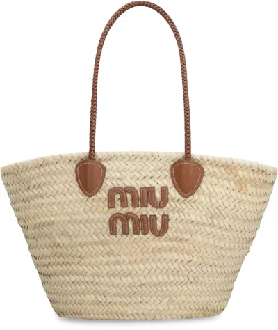 Miu Miu Braided Handle Shopping Tote In Brown