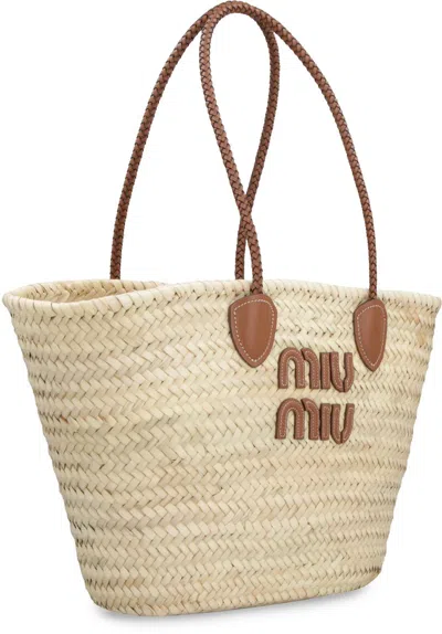 Miu Miu Braided Handle Shopping Tote In Brown
