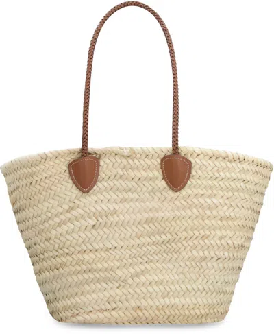 Miu Miu Braided Handle Shopping Tote In Brown