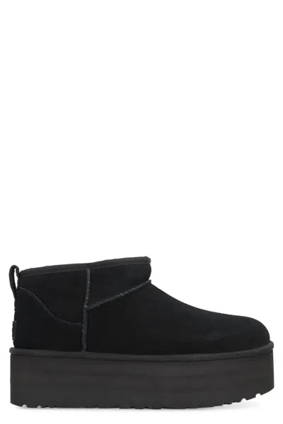 Ugg Classic Ultra Mini Platform Womens Suede Sherpa Ankle Boots In Black