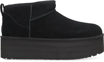 Ugg Classic Ultra Mini Platform Womens Suede Sherpa Ankle Boots In Black