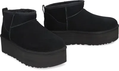 Ugg Classic Ultra Mini Platform Womens Suede Sherpa Ankle Boots In Black