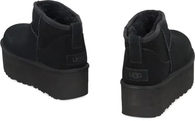 Ugg Classic Ultra Mini Platform Womens Suede Sherpa Ankle Boots In Black