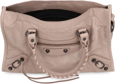 Balenciaga Studded Shoulder Bag With Textured Finish And Top Handle In Pink