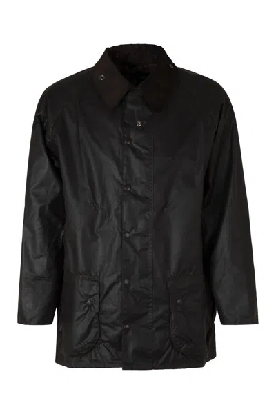 Barbour Badale Waxed-cotton Corduroy-collar Jacket In Black