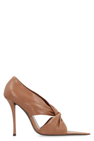 Saint Laurent Leather Pumps With Cut-out And Knot Detail In Brown