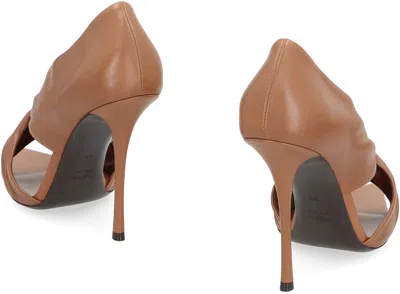Saint Laurent Leather Pumps With Cut-out And Knot Detail In Brown