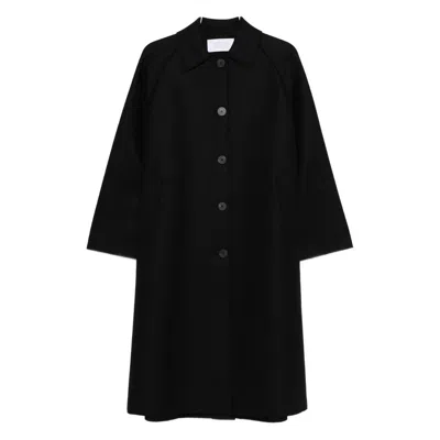 Harris Wharf London Navy Blue Button-front Coat In Black