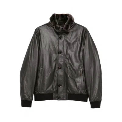 Moorer Leather Faux-fur-trimmed Jacket In Black