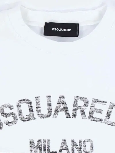 Dsquared2 Loose Fit White Cotton Jersey T-shirt With Vintage-effect Logo In White