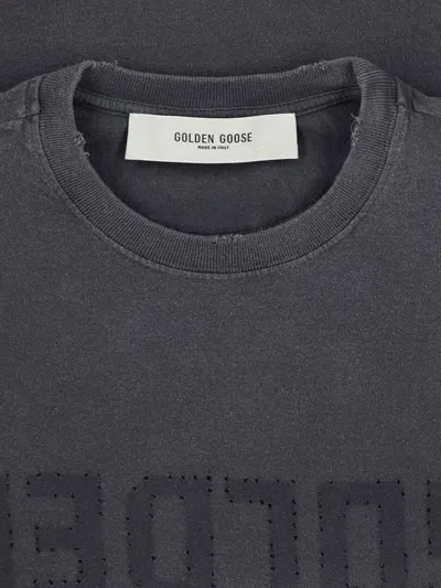 Golden Goose Grey Washed-out T-shirt With Logo Men In Gray