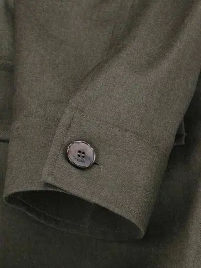 Cruna Structured Wool Shirt Jacket With Classic Collar And Chest Pockets In Green