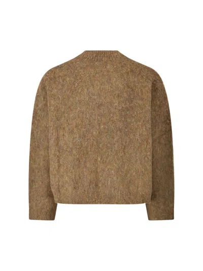 Martine Rose Mohair Sweater With V-neck And Bold Logo In Brown