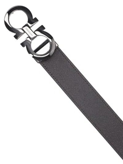 Ferragamo Reversible 'gancini' Belt In Black