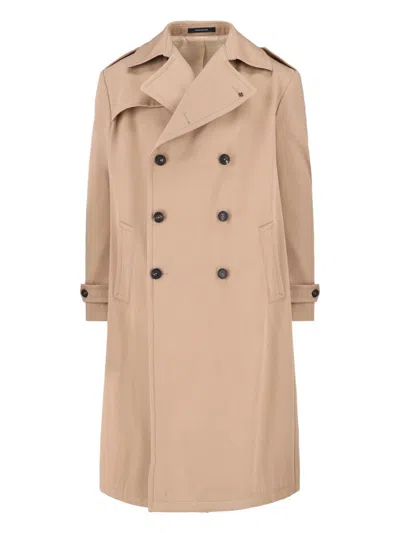 Tagliatore Double-breasted Beige Cotton Trench Coat With Adjustable Belt In Multi