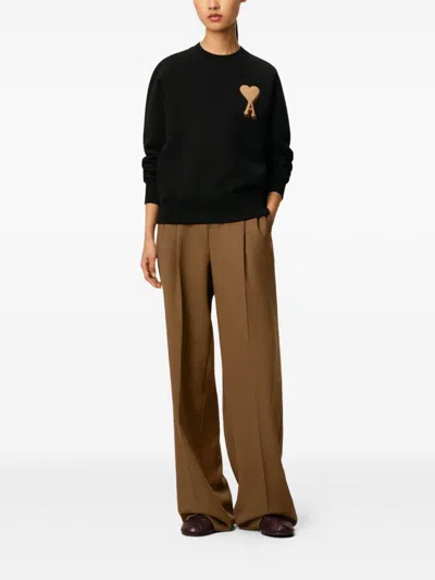 Ami Alexandre Mattiussi I De Coeur Patch Crewneck Sweatshirt In Black