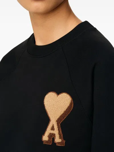 Ami Alexandre Mattiussi I De Coeur Patch Crewneck Sweatshirt In Black