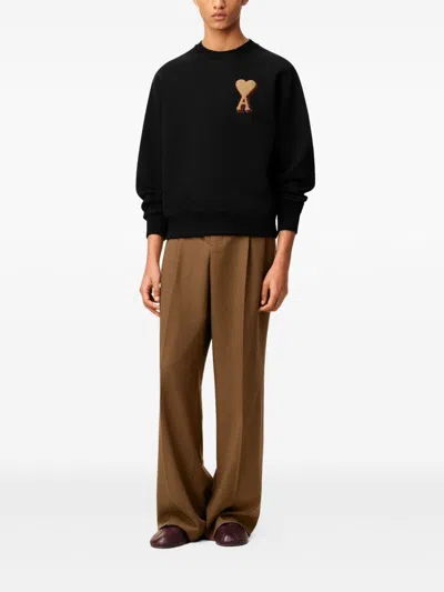 Ami Alexandre Mattiussi I De Coeur Patch Crewneck Sweatshirt In Black