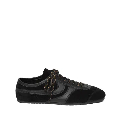 Dries Van Noten Double Lacing Suede Sneakers With Leather Inserts Shoes In Black