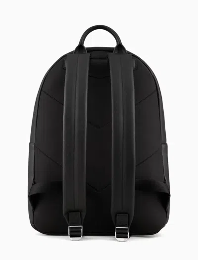 Emporio Armani Asv Regenerated Saffiano Leather Round Backpack With Eagle Plate In Black