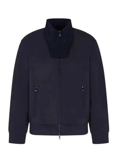 Emporio Armani Travel Essentials Full-zip Sweatshirt In Double Jersey In Blue