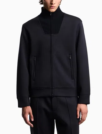 Emporio Armani Travel Essentials Full-zip Sweatshirt In Double Jersey In Blue