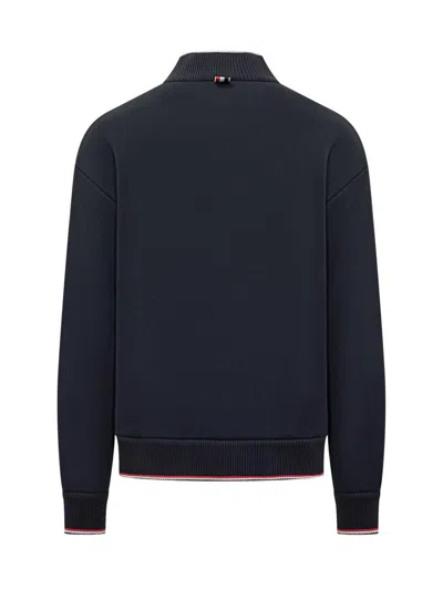 Thom Browne Chunky Loopback Jacket With Rwb Tipping Stripe In Blue