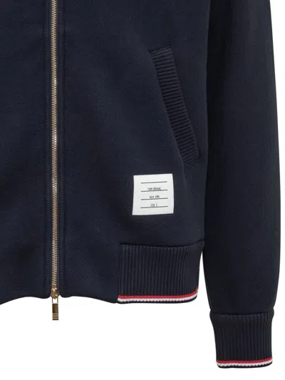 Thom Browne Chunky Loopback Jacket With Rwb Tipping Stripe In Blue