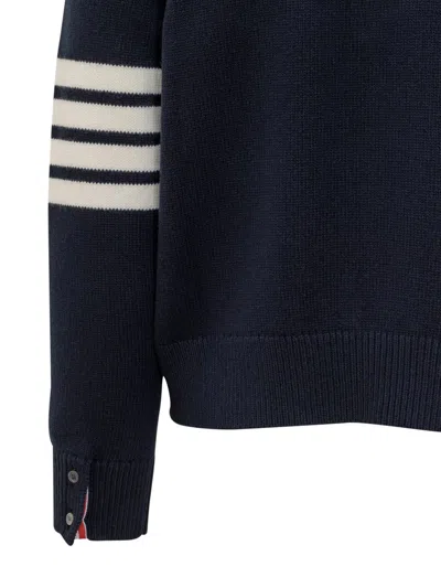 Thom Browne Jersey Stitch Funnel Neck Half Zip Pullover In Merino Wool With 4 Bar Stripe Clothing In Blue