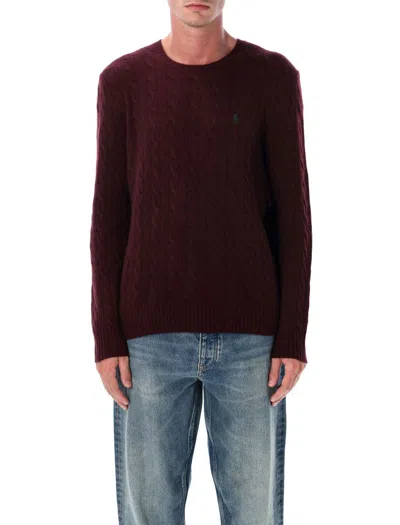 Polo Ralph Lauren Wool And Cashmere Cable Knit Sweater In Burgundy