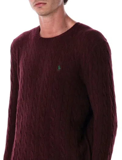 Polo Ralph Lauren Wool And Cashmere Cable Knit Sweater In Burgundy