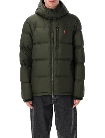 Polo Ralph Lauren Green Down Jacket With Fixed Hood And Embroidered Pony Logo On Chest In Tech Fabric Man In Green