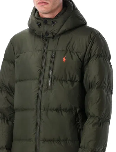 Polo Ralph Lauren Green Down Jacket With Fixed Hood And Embroidered Pony Logo On Chest In Tech Fabric Man In Green