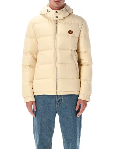 Valentino Hooded Quilted Down Jacket And Pockets In Neutral