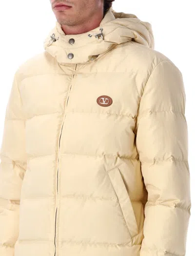 Valentino Hooded Quilted Down Jacket And Pockets In Neutral