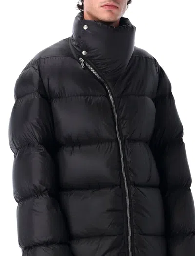 Rick Owens High Collar Long Padded Quilted Jacket In Black
