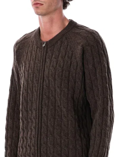 Mfpen Cable-knit Zip Cardigan In Brown