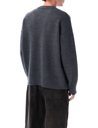 Ami Alexandre Mattiussi Heart Intarsia Wool Knit Crewneck Sweater In Black
