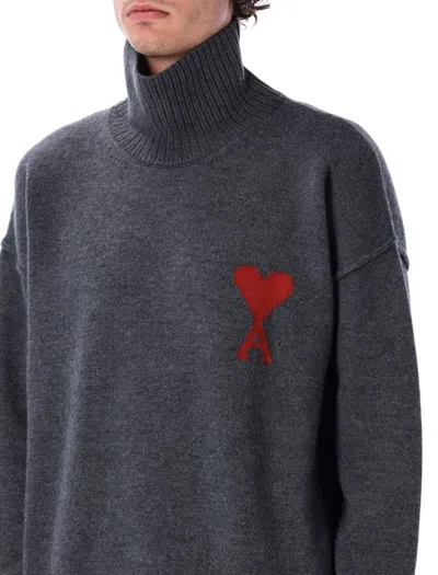 Ami Alexandre Mattiussi Ami Paris Ami Paris Black Wool Ami De Coeur Turtleneck In Blue